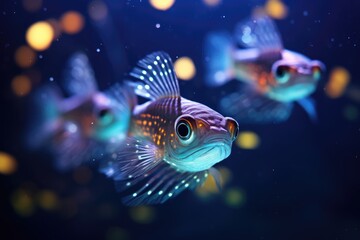 Lanternfish Ballet: Macro shot of lanternfish with bioluminescent lights.