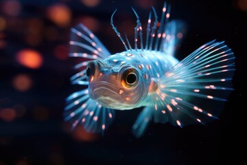 Lanternfish Ballet: Macro shot of lanternfish with bioluminescent lights.