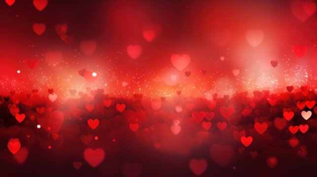 Romantic red heart bokeh lights for Valentine's Day background. Love and romance.