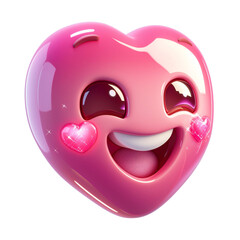 Very cute happy, smiling, pink, voluminous heart. Isolated on a transparent background.