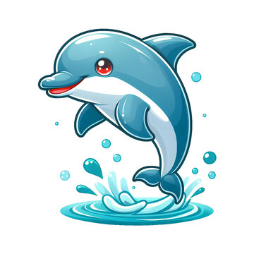 dolphin jumping isolated on white - cute dolphin - cartoon on transparent background
