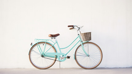 colored Retro vintage city bike against a bright wall 