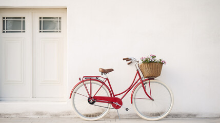 Fototapeta na wymiar colored Retro vintage city bike against a bright wall 