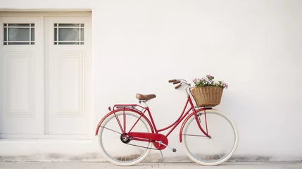 Zelfklevend Fotobehang Fiets colored Retro vintage city bike against a bright wall 
