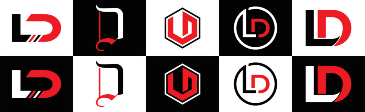  LD logo. L D design. White LD letter. LD, L D letter logo design. L D letter logo design in FIVE, FOUR, THREE, style. letter logo set in one artboard. L D letter logo vector design.	
