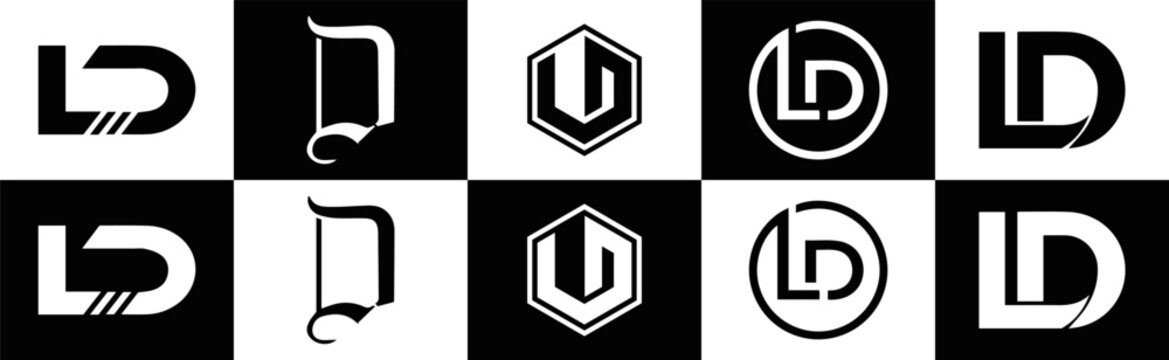  LD logo. L D design. White LD letter. LD, L D letter logo design. L D letter logo design in FIVE, FOUR, THREE, style. letter logo set in one artboard. L D letter logo vector design.	
