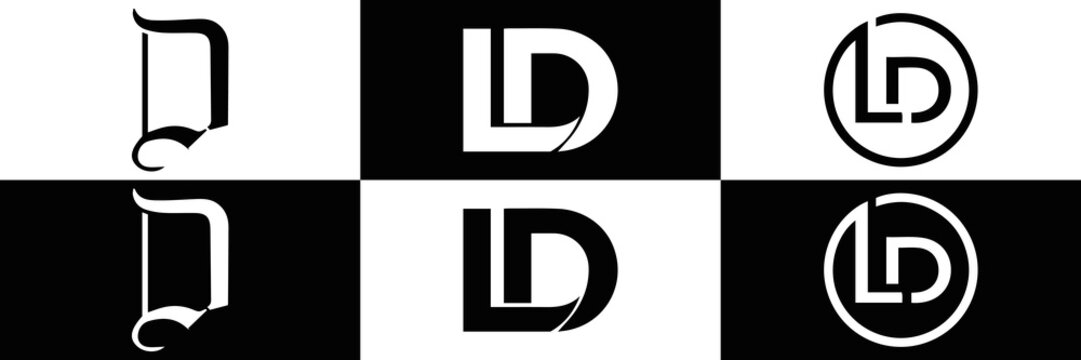  LD logo. L D design. White LD letter. LD, L D letter logo design. L D letter logo design in FIVE, FOUR, THREE, style. letter logo set in one artboard. L D letter logo vector design.	
