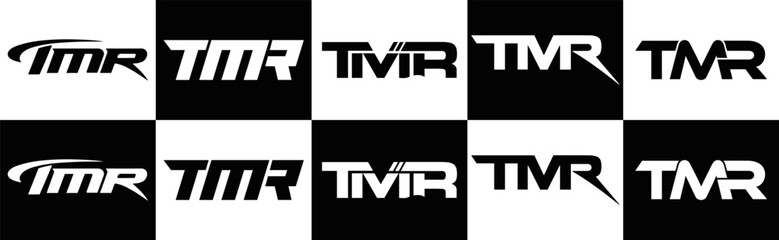 Obraz premium TMR logo. T M R design. White TMR letter. TMR, T M R letter logo design. T M R letter logo design in FIVE, FOUR, THREE, style. letter logo set in one artboard. T M R letter logo vector design. 