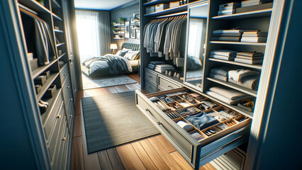 Bedroom and wardrobe drawers for dressing, AI Generate image
