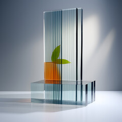 glossy product stand,crystal clear glass shapes,abstract modernism ai generated 