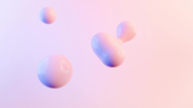 liquid half-matte drops move and merge into irregular shapes. Abstract animation as a background for your titles or other applications. Pink, blue, and violet color palette