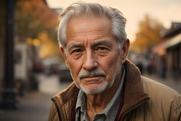 A portrait of a senior old grandpa with grey hair