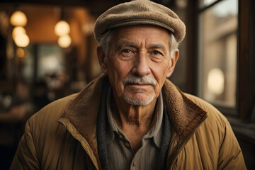 A portrait of a senior old grandpa with grey hair - obrazy, fototapety, plakaty