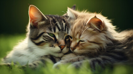 Naklejka na ściany i meble Two cats loving each other
