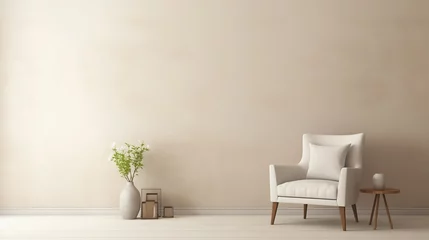 Foto op Plexiglas Modern Minimalist Interior with white wall and armchair. Beige white sofa couch in room. Generative AI © 수아 유