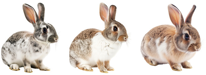 Collection of rabbits in different colours isolated on a white background - obrazy, fototapety, plakaty