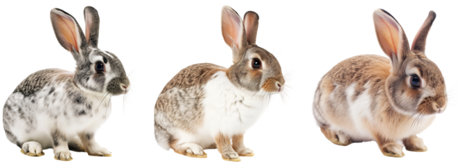 Collection of rabbits in different colours isolated on a white background