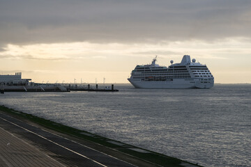 Luxury cruiseship cruise ship liner Sirena arrival into port of Lisbon, Portugal