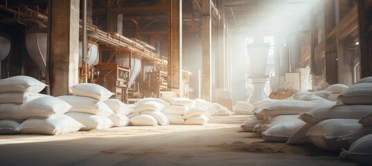 Cement bag warehouse. Generative AI technology.