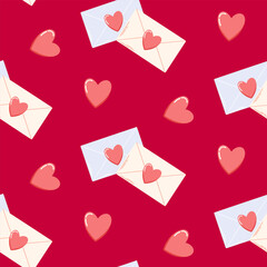 Seamless pattern of hand drawn love letters with hearts on isolated background. Romantic design for Valentine’s day, mother’s day, wedding celebration, greeting card, paper crafts, home decor. 