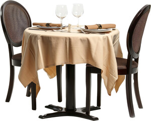 Round restaurant table with a cloth set for two persons - Powered by Adobe