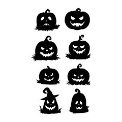 halloween pumpkin set. Isolated pumpkin on the white background. pumpkin silhouettes. Tree hand drawn. Vector EPS 10.	