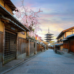 Fototapeta premium The Yasaka Pagoda in Kyoto, Japan during full bloom cherry blossom in spring