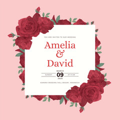 Red Rose Flower Wedding Invitation Template