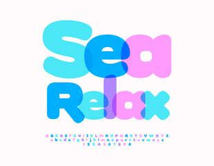 Vector touristic banner Sea Relax. Cute Colorful Font. Bright set of Creative Alphabet Letters and Numbers.
