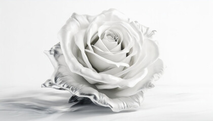 Portret białej, abstrakcyjnej Róży na białym tle. Kartka, dekoracja, tapeta. Generative AI - obrazy, fototapety, plakaty