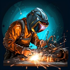 welder working in the factory illustration - obrazy, fototapety, plakaty