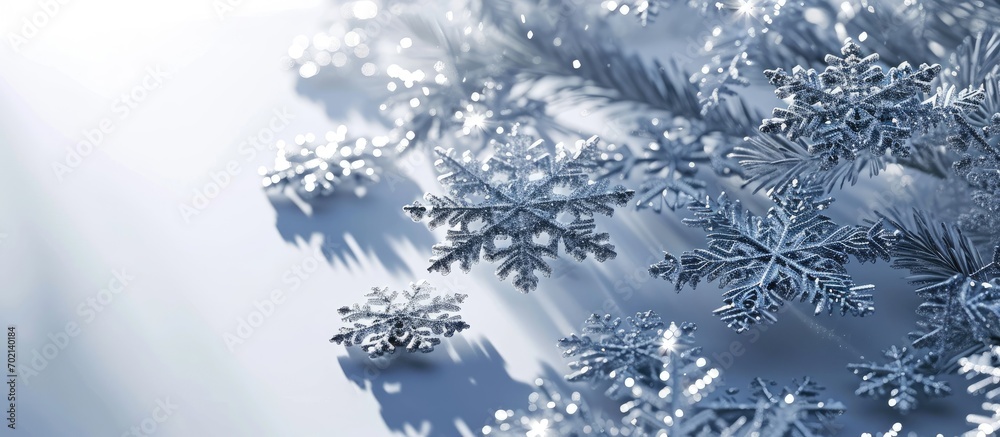 Aufkleber Christmas frame with silver and white snowflakes isolated on white. with copy space image. Place for adding text or design