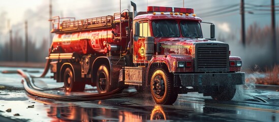 Fire truck for extinguishing tanks with air mechanical foam A fire truck for extinguishing tanks with flammable liquids Fire truck for extinguishing large fires at oil refining plants