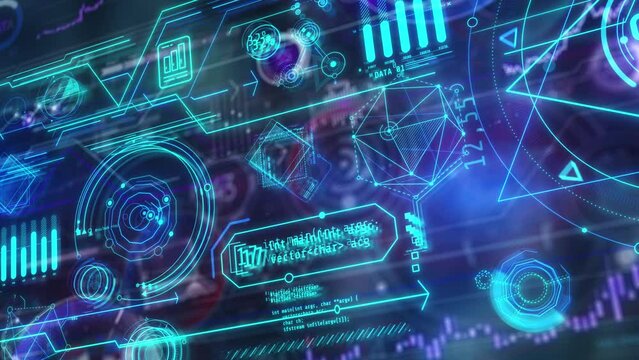 Animated artificial intelligence data in virtual space.