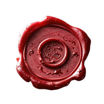 A single red wax seal with an embossed tree design, glossy and slightly melting around the edges