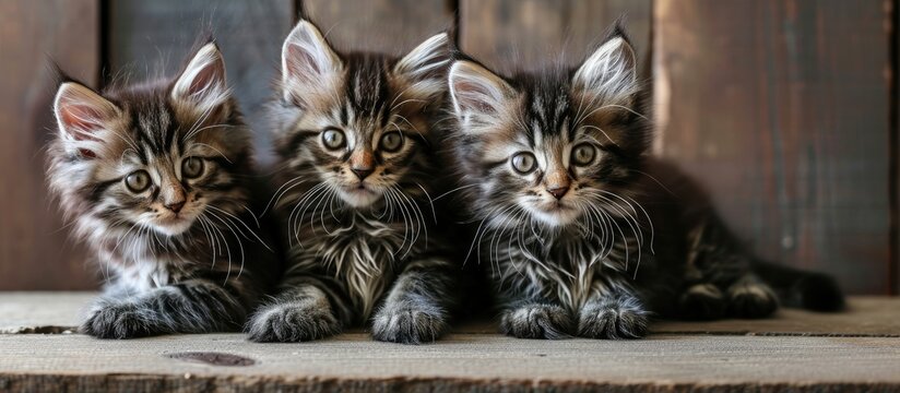 Delight in the cuteness of Maine Coon kittens with these heartwarming images Maine Coon kittens are known for their oversized paws and sweet personalities. with copy space image