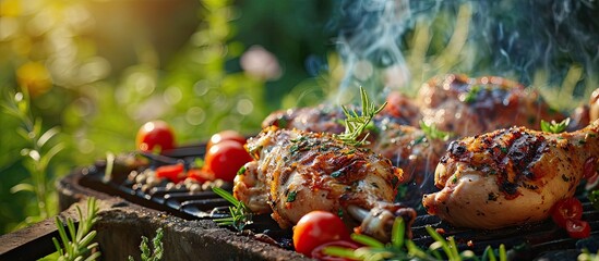 Grilled chicken Legs on the grill outdoor. with copy space image. Place for adding text or design