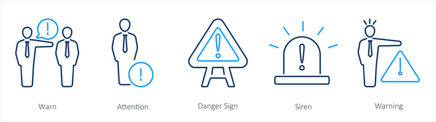 A set of 5 Hazard Danger icons as warn, attention, danger sign