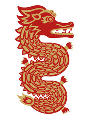 Chinese zodiac dragon in red and gold colors. 2024 Chinese New Year, year of the Dragon.