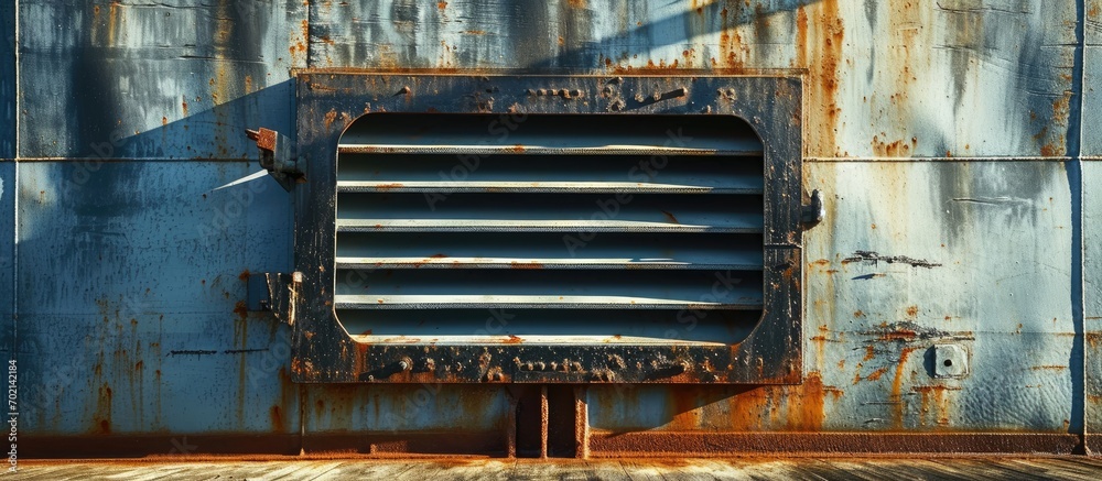 Poster A photo of cargo hold natural ventilation flap and louver fitted on hatch cover of a bulk carrier. with copy space image. Place for adding text or design