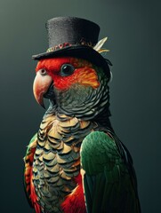 A whimsical parrot with a top hat and monocle. Generative AI.