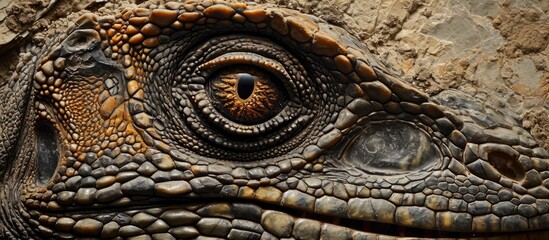 Naklejka premium fossil closeup of a reptile like animal named Seymouria seen from above. with copy space image. Place for adding text or design