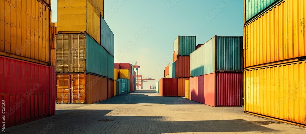 Aufkleber Container Yard Import and Export Trade View. with copy space image. Place for adding text or design