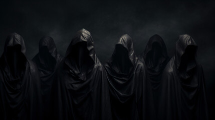 Dark figures in scary cloaks - obrazy, fototapety, plakaty