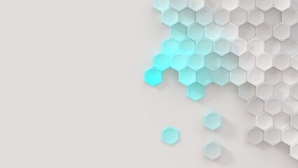 White light blue gradient abstract background hexagons with shadows