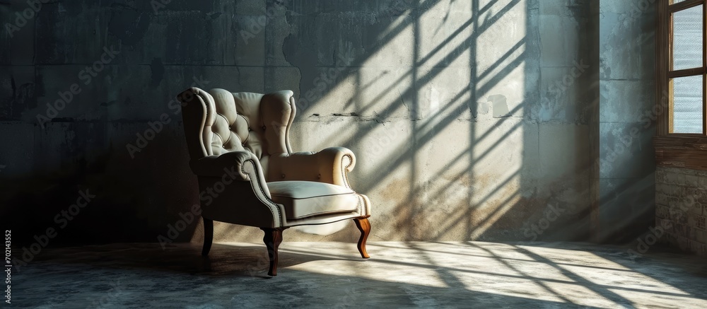 Poster armchair at big trendy room shadow and light in room. with copy space image. place for adding text o