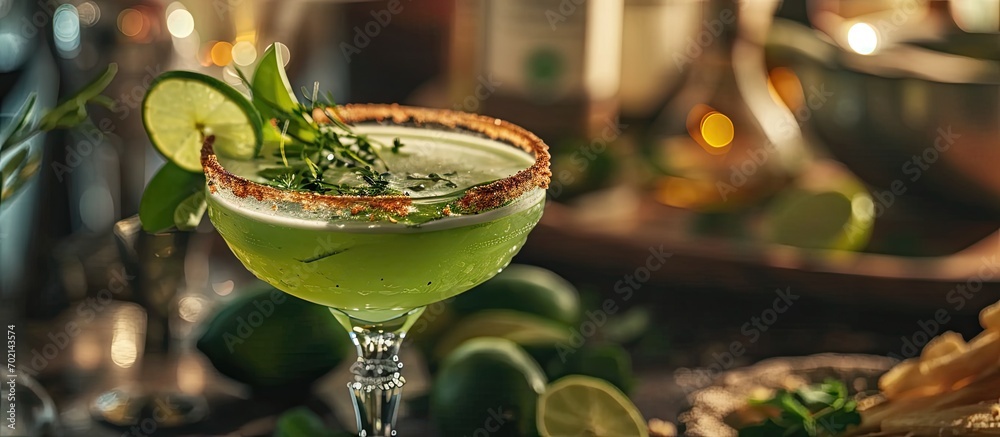 Leinwandbilder cucumber margarita with lime and spicy rim refreshing spring cocktail. with copy space image. place 