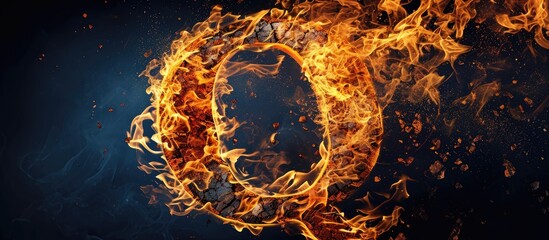 A photo of a burning capital letter Q on a black background is made of hot coals. with copy space image. Place for adding text or design - obrazy, fototapety, plakaty