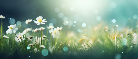 Tranquil banner with an ultra-wide background and spring foliage, copy space for creative projects