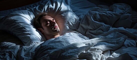Casual Man Waking up from Nightmare in Bed. with copy space image. Place for adding text or design